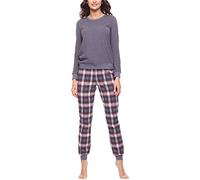 Merry Style Damen Schlafanzug Zweiteiler Pyjama lang bunt mit Muster (Dunkelmelange/Burgund, M)
