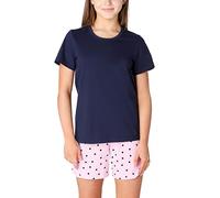 Merry Style Damen Schlafanzug Zweiteiler Pyjama lang bunt mit Muster MS10-268 (Marine/Rosa/Punkte, 164)