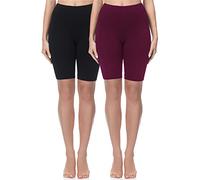Merry Style Damen Sport Leggings kurz Sportleggings Radlerhose Sporthose aus Baumwolle 2 Pack MS10-200 (Schwarz/Weinrot(2Pack), S)
