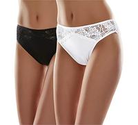 Merry Style Damen String Tanga Brazilian aus Baumwolle mit Spitze atmungsaktive Unterhose weiche Damen Unterwäsche MSGAB45 ((2Pack) Schwarz/Weiß, 36 (Größe: S))