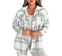 Merryfun Damen-Shacket 2025, kariert, Sherpa-Fleece, gefüttert, übergroße Knopfleiste, warme Oberbekleidung, Mäntel mit Taschen, GRAU, S