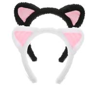 MERRYHAPY 2 Stück Plüsch Katzenohren Haarband Weiches Flexibles Stirnband mit Niedlichen Tierohren Verstellbar für Make-up Gesichtspflege und Alltag Modisches Accessoire für Damen und