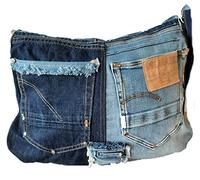 Merryland Jeanstassche Handmade Upcycling Damen Handtasche Denim mit Leder Details Unikat Einzelstück handgenähte Tasche Women Bag Handbag