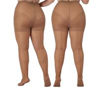 MERYLURE 2 Paar Damen-Strumpfhosen in Übergröße, Rückennaht, 20D, durchscheinend, mit verstärkten Zehen, 2 x Hellbraun, 5XL/6XL