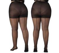 MERYLURE 2 Paar Damen-Strumpfhosen in Übergröße, Rückennaht, 20D, durchscheinend, mit verstärkten Zehen, Schwarz, 2 Stück, 3XL-4XL