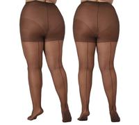 MERYLURE 2 Paar Damen-Strumpfhosen in Übergröße, Rückennaht, 20D, durchscheinend, mit verstärkten Zehen, 2 x Kaffee, 3XL/4XL