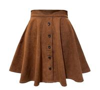 Mesduri Damen Kord-Faltenrock A-Linien Minirock Hohe Taille Vintage Skaterrock mit Knopfleiste Reißverschluss Herbst Cordrock (DE/NL/SE/PL, Alphanumerisch, XL, Regular, Regular, Khaki)