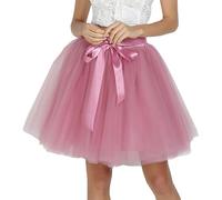 Mesduri Damen Tüllrock Hohe Taille Knielang 7-Schichtig Mehrlagig Festlicher Prinzessin Tutu Rock Faltenrock Party (DE/NL/SE/PL, Alphanumerisch, Einheitsgröße, Regular, Regular, Gummi rosa)