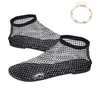 Mesh Ballet Flats for Women, Sparkly Crystal Slip on Mesh Flat Shoes, Ultra Comfortable Rhinestone Mesh Ballet Flats (Black,39)