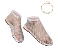 Mesh Ballet Flats for Women, Sparkly Crystal Slip on Mesh Flat Shoes, Ultra Comfortable Rhinestone Mesh Ballet Flats (White,39)
