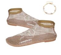 Mesh Ballet Flats for Women, Sparkly Crystal Slip on Mesh Flat Shoes, Ultra Comfortable Rhinestone Mesh Ballet Flats (Gold,42)