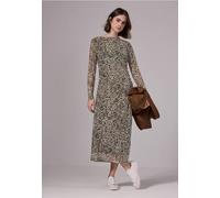 Midikleid STREET ONE STUDIO, Damen, Gr. 44, EURO-Größen, braun (creamy braun), Stoff, Obermaterial: 95% Polyester, 5% Elasthan; Unterkleid: 100% Viskose, animal-print, casual, normal wadenlang, U-Boot
