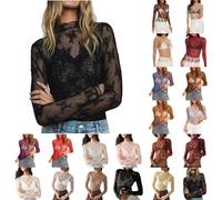 Mesh Oberteil Damen Sexy Transparentes Oberteil Schwarz Netz Langarmshirt Durchsichtige T-Shirt Bluse Sheer Mesh Leichtes Top Party Club Tunika Tüll Netzoberteil