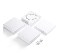 MESHA Karton-Schmuck-Geschenkboxen, mit Baumwolle gefüllte Schmuckschatulle mit Deckel, weiß, 8.9x8.9x2.5 cm, Halskette, Ring, Armband, Ohrring, quadratische kleine Schmuck-Geschenkbox, 96 Stück