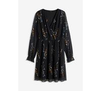 Minikleid BONPRIX, Damen, Gr. 44/46 (L), N-Gr, schwarz geblümt, Obermaterial: 96% Polyester, 4% Elasthan. Futter: 100% Polyester, bequem, Kleider Minikleid, mit langem Arm, aus Polyester und Elasthan,