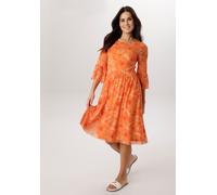 Meshkleid ANISTON SELECTED, Damen, Gr. 40, N-Gr, orange, beige, sonnengelb, braun, Mesh, Obermaterial: 95% Polyester, 5% Elasthan. Futter: 95% Viskose, 5% Elasthan, geblümt, figurumspielend knieumspie