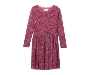 Meshkleid S.OLIVER JUNIOR, Mädchen, Gr. 116, N-Gr, berry aop, Web, Obermaterial: 92% Polyester, 8% Elasthan. Futter: 95% Viskose, 5% Elasthan, normal knielang, Rundhals, Kleider, mit floralem Muster,