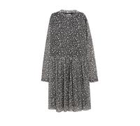Meshkleid S.OLIVER JUNIOR, Mädchen, Gr. 134, N-Gr, schwarz aop, Mesh, Obermaterial: 92% Polyester, 8% Elasthan, bedruckt, knieumspielend, Kleider, Pflegeleichter, elastischer Mesh, Jersey- Futter aus