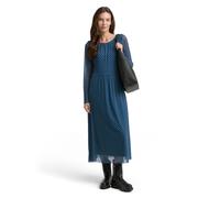 Meshkleid TOM TAILOR "Regular midi", Damen, Gr. 42, N-Gr, teal geometric minimal design, Web, Obermaterial: 90% Polyester, 10% Elasthan. Futter: 100% Polyester, bedruckt, regular fit wadenlang, Rundha