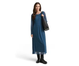 Meshkleid TOM TAILOR "Regular midi", Damen, Gr. 42, N-Gr, teal geometric minimal design, Web, Obermaterial: 90% Polyester, 10% Elasthan. Futter: 100% Polyester, bedruckt, regular fit wadenlang, Rundha