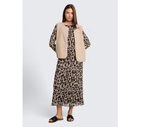 Meshkleid TOM TAILOR "Regular midi", Damen, Gr. 46, N-Gr, braun (braun beige leo print), Web, Obermaterial: 90% Polyester, 10% Elasthan. Futter: 100% Polyester, regular fit wadenlang, Rundhals, gerade