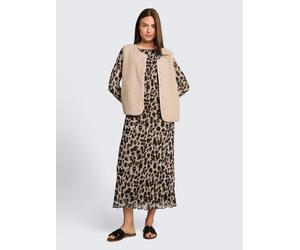 Meshkleid TOM TAILOR "Regular midi", Damen, Gr. 46, N-Gr, braun (braun beige leo print), Web, Obermaterial: 90% Polyester, 10% Elasthan. Futter: 100% Polyester, regular fit wadenlang, Rundhals, gerade