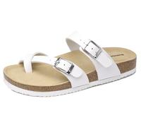 Mesing Pantoletten Zehentrenner Damen Herren mit Kork Fussbett Bequeme Orthopädische Slide Sandalen Flach Sommer Hausschuhe mit Verstellbare Schnalle XZ901-White-EU39