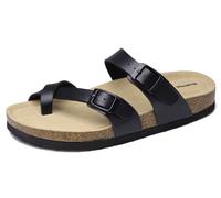 Mesing Pantoletten Zehentrenner Damen Herren mit Kork Fussbett Bequeme Orthopädische Slide Sandalen Flach Sommer Hausschuhe mit Verstellbare Schnalle XZ901-Black-EU41