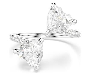 Mesmera Offener Ring, Herzschliff, Pavé, Weiß, Rhodiniert 50