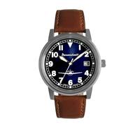 Messerschmitt Herren Uhr ME-9673-108L - Eleganz & Präzision - Kobaltblau lackiertes Zifferblatt in Kombination mit dem satinierten Edelstahlgehäuse- Lederarmband in Braun - Made in Germany