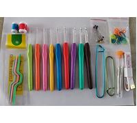 Mestraft 50 Stück Ergonomisches Häkelnadel-Set, 9 Größen (2 mm - 6 mm), ergonomische Häkelnadeln mit weichem Griff, Aluminiumspitze, buntes Amigurumi-Set, Handwerksnadeln, Werkzeuge, Zubehör