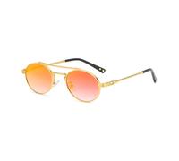 HPIRME Metall-Retro-Sonnenbrille für Herren, Spiegellinse, runde Sonnenbrille für Damen, Sommer-UV400-Stil, orange-roter Spiegel, Einheitsgröße