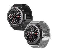 Metallarmband Kompatibel mit Amazfit T-REX 3 Armbänder, Metall Mesh Gewebte Edelstahl Ersatzarmband Uhrenarmband für Amazfit T-REX 3, B-Schwarz/Silber