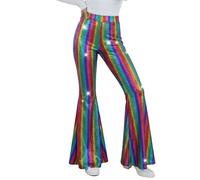 Metallic Glänzend Schlaghose Damen Glitzer Leggings Retro Disco Pants Hoher Bund Hippie Palazzo Hose Karneval Kostüm Jazz Tanzhose 70er 80er Dancewear Performance Fasching Party Club Mehrfarbige M