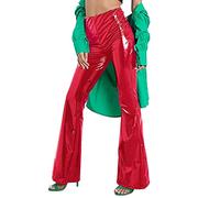Metallic Hose Damen Lack-Leggings Glänzend-Schlaghose High Waist Lederhose Vintage Glitzer-Hose Glänzende Leggings 80Er Pailletten-Hose Leder Leggings Matt Lederhosen Freizeithose