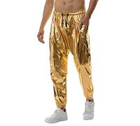 Metallic Hose Herren Glänzende Disco Party Jogginghose Glitzer Glitzernde Festival Nachtclub Disco Hose Karneval Metallisch Glitzernde Abschlussball Streetwear Hosen 70er/80er Jahre (Gold, S)