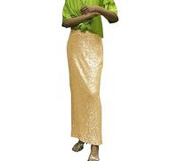 Metallic Rock Damen Gold: Pailletten Rock Schwarz Damen Lang Maxirock-Glitzer-Paillettenrock Lange Röcke Vintage Wickelrock/Glitzerrock Silvester Outfit 2025 Karneval Kostüm Party Club Faltenrock