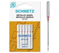 Metallic Schmetz Nähmaschinennadeln, 5 Stück Nadeln. Enthält 5 Größe 8012 Nadeln. Metallic Nadeln haben einen scharfen Punkt, starke Schaft und eine große Eye, perfekt für Näharbeiten mit Metallic
