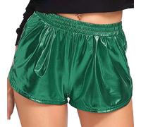 Metallic-Shorts für Damen, Pailletten-Shorts, glänzendes PU-Leder, Hotpants, hohe Taille, kurze Hose, Wet-Look, bequem, dehnbarer Bund, Tanz, Rave, Hotpants, Party, Nacht, Clubwear, Streetwear, grün