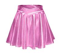 Metallischer Faltenrock Damen Mini Skater Rock PU Lederrock Sexy Hohe Taille A-Linie Silber Rock Karneval Metallic Y2K Tennisrock Tanzrock Rave Party Club Kostüme