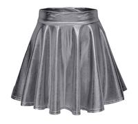 Metallischer Glänzender Rock Glitzer Rock Höhe Taille Liquid Mini Röcke Elastische Skater Röcke Lederröcke Faltenrock Skater Skirt Karneval Kostüm Fasching Festival Disco Outfit