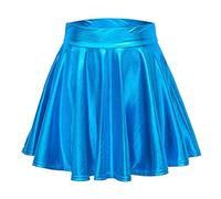 Metallischer Rock Damen Glänzend Höhe Taille Faltenrock Mini Röcke Metallisch Elastische Taille A-Linien Pull On Skater Röcke Metallic Y2K Lederröcke Karneval Club Party Kostüme