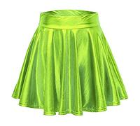 Metallischer Rock Damen Glänzend Höhe Taille Faltenrock Mini Röcke Metallisch Elastische Taille A-Linien Pull On Skater Röcke Metallic Y2K Lederröcke Karneval Club Party Kostüme