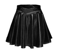 Metallischer Rock Damen Glänzend Höhe Taille Faltenrock Mini Röcke Metallisch Elastische Taille A-Linien Pull On Skater Röcke Metallic Y2K Lederröcke Karneval Club Party Kostüme