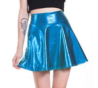 Metallischer Rock Damen, Mini Skater Rock Damen Faltenrock A Linien Shiny Minirock Tutu Ballett Tanzröcke Metallic Plisseerock Röcke für Karneval Kostüme Fasching Festlich Party Tanzen Cosplay Show
