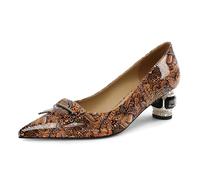 Mettesally Damen Pumps Damen Braun Mehrfarbig Lackleder Spitze High Heels Elegant und Bequem 5 cm Blockabsatz Kristall Bequeme Arbeitspumps für Büro Alltag Party Bequeme Absatzschuhe Chunky 41EU