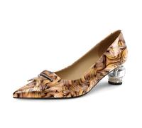 Mettesally Damen Pumps Damen Braun Mehrfarbig Lackleder Spitze High Heels Elegant und Bequem 5 cm Blockabsatz Kristall Bequeme Arbeitspumps für Büro Alltag Party Absatzschuhe Chunky 37EU