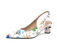 Mettesally Damen Pumps Damen Mehrfarbig Slingpumps Lackleder Spitze High Heels Elegant und Bequem 5 cm Blockabsatz Kristall Bequeme Arbeitspumps für Büro Alltag Party Bequeme Absatzschuhe 41