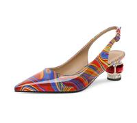 Mettesally Damen Pumps Damen Mehrfarbig Slingpumps Lackleder Spitze High Heels Elegant und Bequem 5 cm Blockabsatz Kristall Bequeme Arbeitspumps für Büro Alltag Party Bequeme Absatzschuhe 41