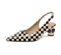 Mettesally Damen Pumps Damen Mehrfarbig Slingpumps Lackleder Spitze High Heels Elegant und Bequem 5 cm Blockabsatz Kristall Bequeme Arbeitspumps für Büro Alltag Party Bequeme Absatzschuhe 37